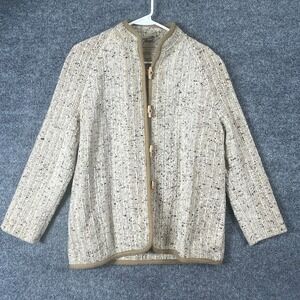 VTG Donegal Sweater Womens 12 Beige Wool Cardigan Wood Toggle Ireland Boucle